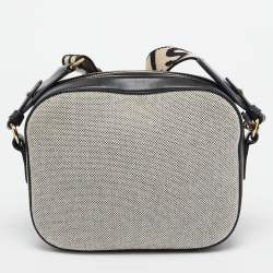 Pre Owned Stella McCartney Black/White Logo Canvas and Leather Camera Crossbody Bag