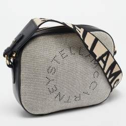 Pre Owned Stella McCartney Black/White Logo Canvas and Leather Camera Crossbody Bag