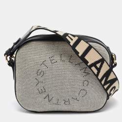 Pre Owned Stella McCartney Black/White Logo Canvas and Leather Camera Crossbody Bag