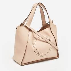 Pre Owned Stella McCartney Beige Faux Leather Perforated Logo Tote