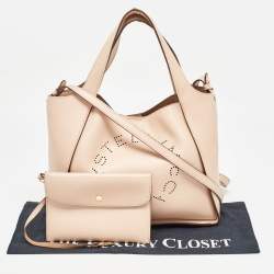 Pre Owned Stella McCartney Beige Faux Leather Perforated Logo Tote