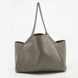 Pre Owned Stella McCartney Grey/Burgundy Faux Suede Reversible Falabella Shopper Tote