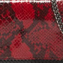 Pre Owned Stella McCartney Red/Black Python Embossed Faux Leather Falabella Flap Crossbody Bag