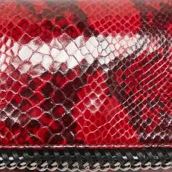 Pre Owned Stella McCartney Red/Black Python Embossed Faux Leather Falabella Flap Crossbody Bag