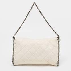 Pre Owned Stella McCartney Off White Quilted Faux Suede Falabella Flap Bag