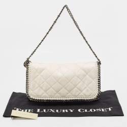 Pre Owned Stella McCartney Off White Quilted Faux Suede Falabella Flap Bag