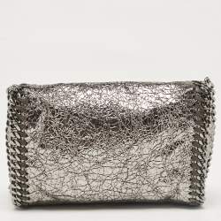 Pre Owned Stella McCartney Grey Faux Patent Leather Micro Falabella Flap Crossbody Bag