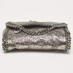 Pre Owned Stella McCartney Grey Faux Patent Leather Micro Falabella Flap Crossbody Bag