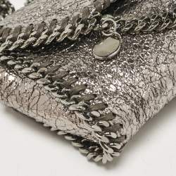 Pre Owned Stella McCartney Grey Faux Patent Leather Micro Falabella Flap Crossbody Bag