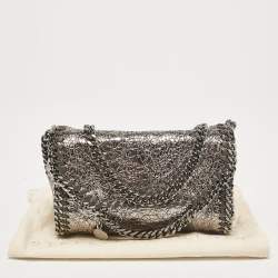 Pre Owned Stella McCartney Grey Faux Patent Leather Micro Falabella Flap Crossbody Bag
