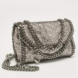 Pre Owned Stella McCartney Grey Faux Patent Leather Micro Falabella Flap Crossbody Bag