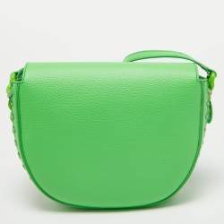 Stella McCartney Green Faux Leather Frayme Flap Crossbody Bag