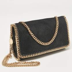 Pre Owned Stella McCartney Black Faux Suede Falabella Flap Crossbody Bag