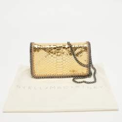 Pre Owned Stella McCartney Gold Faux Snakeskin Leather Falabella Flap Crossbody Bag