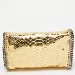 Pre Owned Stella McCartney Gold Faux Snakeskin Leather Falabella Flap Crossbody Bag