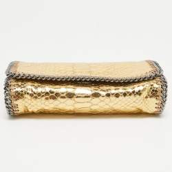 Pre Owned Stella McCartney Gold Faux Snakeskin Leather Falabella Flap Crossbody Bag