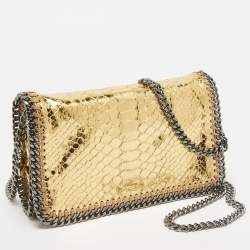 Pre Owned Stella McCartney Gold Faux Snakeskin Leather Falabella Flap Crossbody Bag