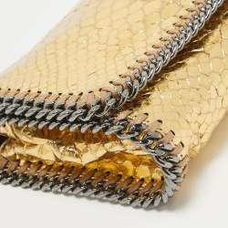 Pre Owned Stella McCartney Gold Faux Snakeskin Leather Falabella Flap Crossbody Bag