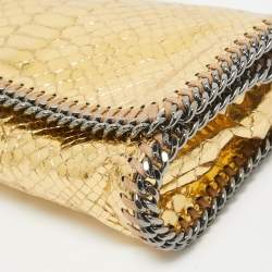 Pre Owned Stella McCartney Gold Faux Snakeskin Leather Falabella Flap Crossbody Bag