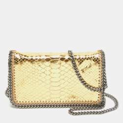 Pre Owned Stella McCartney Gold Faux Snakeskin Leather Falabella Flap Crossbody Bag