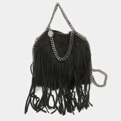 Stella McCartney Black Faux Suede Falabella Fringe Shoulder Bag