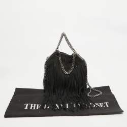 Stella McCartney Black Faux Suede Falabella Fringe Shoulder Bag