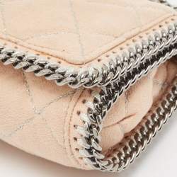 Pre Owned Stella McCartney Peach Quilted Faux Suede Falabella Flap Crossbody Bag
