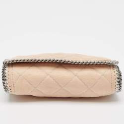 Pre Owned Stella McCartney Peach Quilted Faux Suede Falabella Flap Crossbody Bag