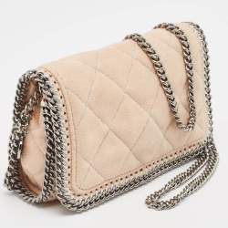 Pre Owned Stella McCartney Peach Quilted Faux Suede Falabella Flap Crossbody Bag