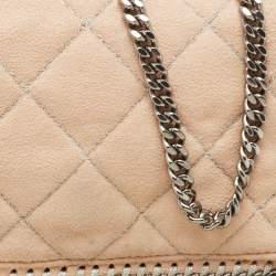 Pre Owned Stella McCartney Peach Quilted Faux Suede Falabella Flap Crossbody Bag