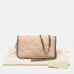 Pre Owned Stella McCartney Peach Quilted Faux Suede Falabella Flap Crossbody Bag