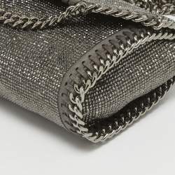 Pre Owned Stella McCartney Grey Faux Suede Micro Falabella Crystals Flap Crossbody Bag