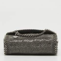 Pre Owned Stella McCartney Grey Faux Suede Micro Falabella Crystals Flap Crossbody Bag