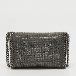 Pre Owned Stella McCartney Grey Faux Suede Micro Falabella Crystals Flap Crossbody Bag