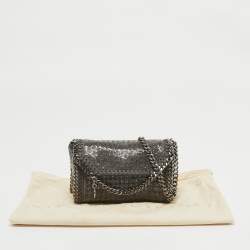 Pre Owned Stella McCartney Grey Faux Suede Micro Falabella Crystals Flap Crossbody Bag