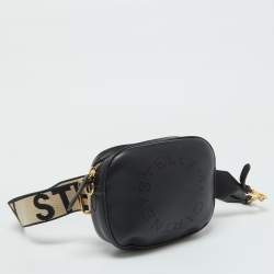 Stella McCartney Black Faux Leather Perforated Logo Belt Bag
