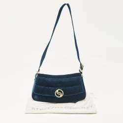 Stella McCartney Teal Green Faux Velvet S-Wave Shoulder Bag
