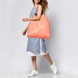 Pre Owned Stella McCartney Coral Orange Faux Suede Large Falabella Tote