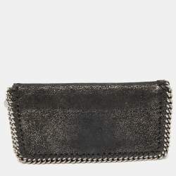 Stella McCartney Black Shimmer Faux Suede Falabella Continental Wallet