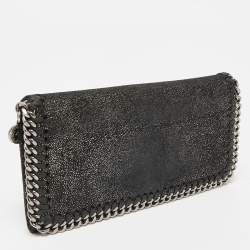 Stella McCartney Black Shimmer Faux Suede Falabella Continental Wallet
