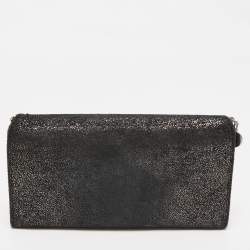 Stella McCartney Black Shimmer Faux Suede Falabella Continental Wallet