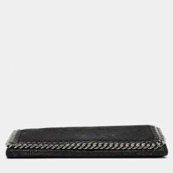 Stella McCartney Black Shimmer Faux Suede Falabella Continental Wallet