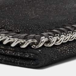 Stella McCartney Black Shimmer Faux Suede Falabella Continental Wallet