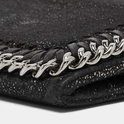 Stella McCartney Black Shimmer Faux Suede Falabella Continental Wallet