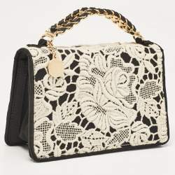 Pre Owned Stella McCartney Black/White Satin Embroidered Top Handle Bag