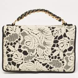 Pre Owned Stella McCartney Black/White Satin Embroidered Top Handle Bag