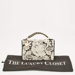 Pre Owned Stella McCartney Black/White Satin Embroidered Top Handle Bag