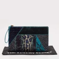 Stella McCartney Multicolor Faux Croc and Python Embossed Leather and Glitter Loretta Waverly Clutch