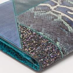 Stella McCartney Multicolor Faux Croc and Python Embossed Leather and Glitter Loretta Waverly Clutch
