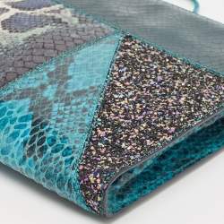 Stella McCartney Multicolor Faux Croc and Python Embossed Leather and Glitter Loretta Waverly Clutch